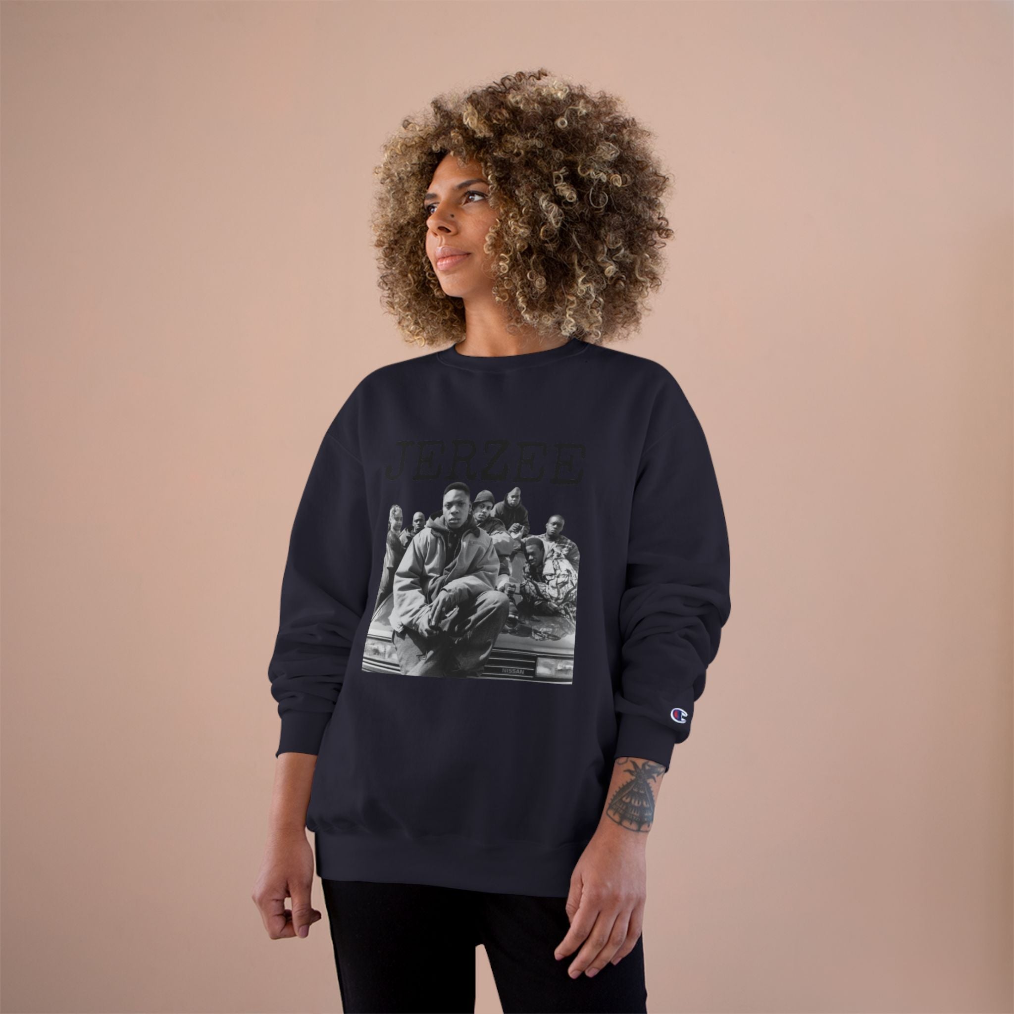 Jerzee Crewneck Sweatshirt - Vintage Hip Hop Group Photo Graphic