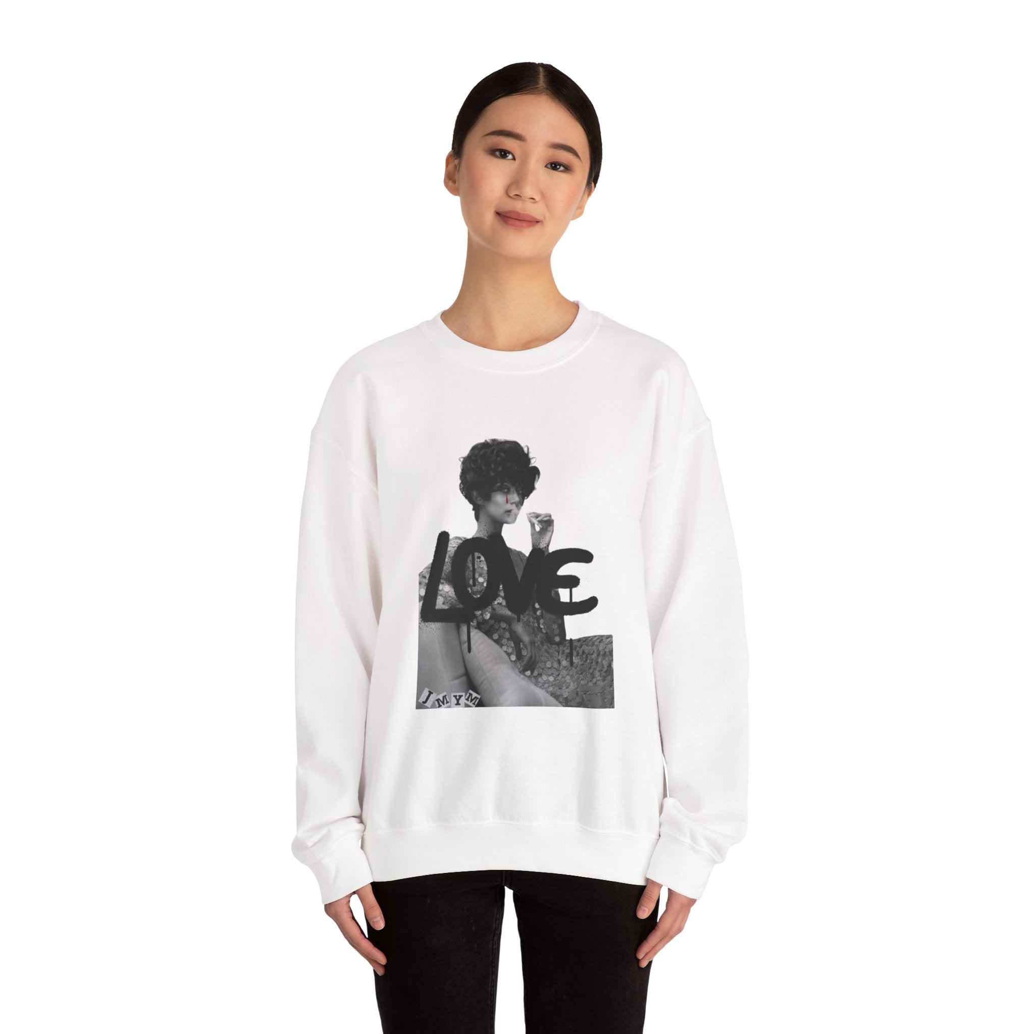 LOVE Photo Crewneck Sweatshirt — Retro Black & White Graphic