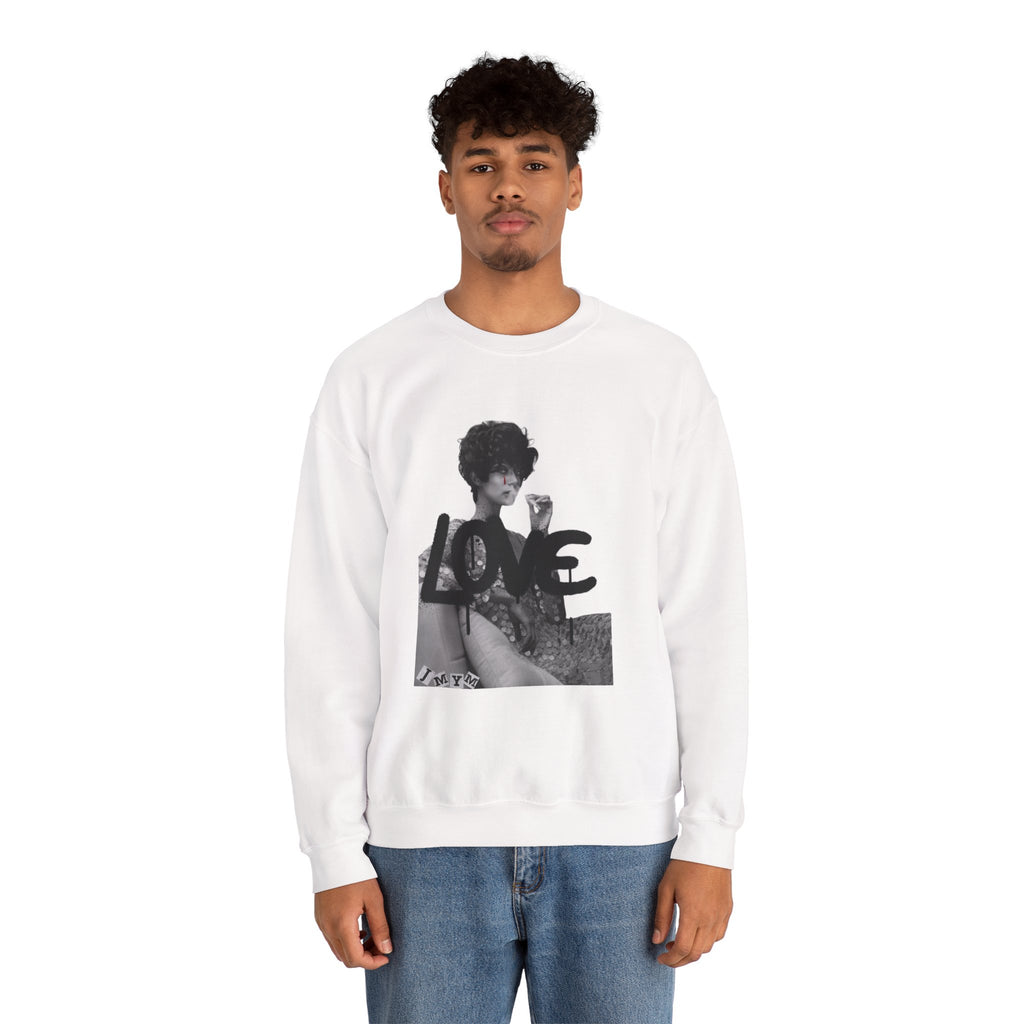 LOVE Photo Crewneck Sweatshirt — Retro Black & White Graphic