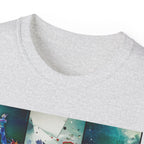 Abstract Graffiti Collage Tee — "JUS MAKE YA MARC" Street Art Graphic Shirt