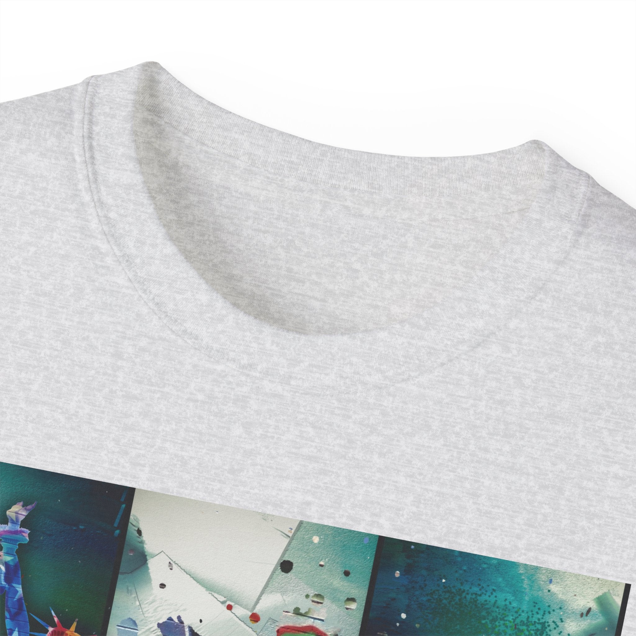 Abstract Graffiti Collage Tee — "JUS MAKE YA MARC" Street Art Graphic Shirt