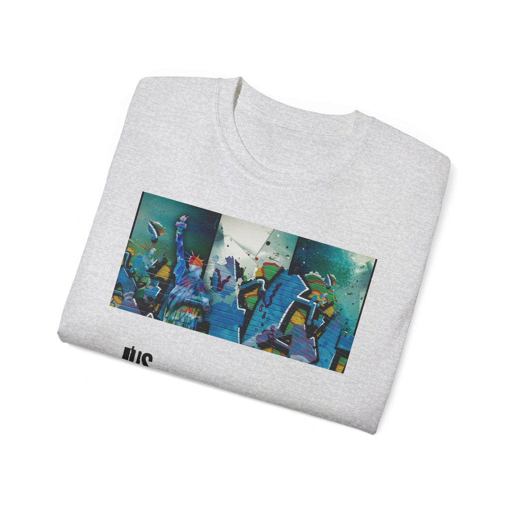 Abstract Graffiti Collage Tee — "JUS MAKE YA MARC" Street Art Graphic Shirt