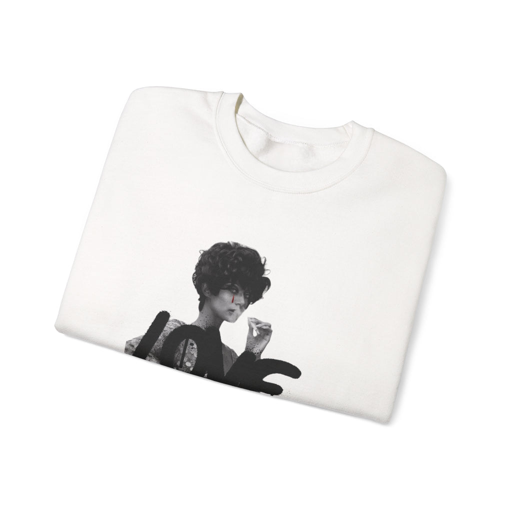 LOVE Photo Crewneck Sweatshirt — Retro Black & White Graphic