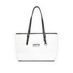 Classic PU JMYM Leather Shoulder Bag — Minimal White Tote with Black Straps