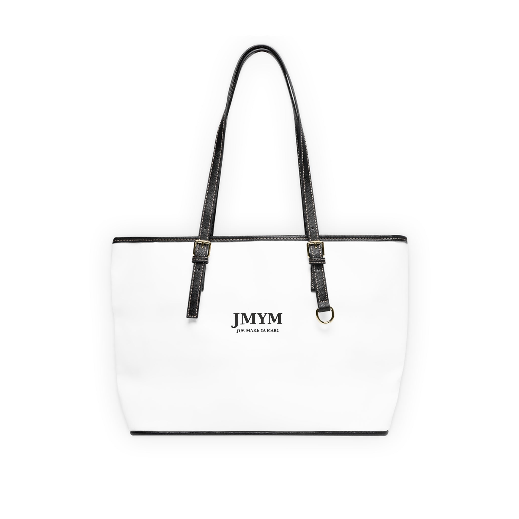 Classic PU JMYM Leather Shoulder Bag — Minimal White Tote with Black Straps