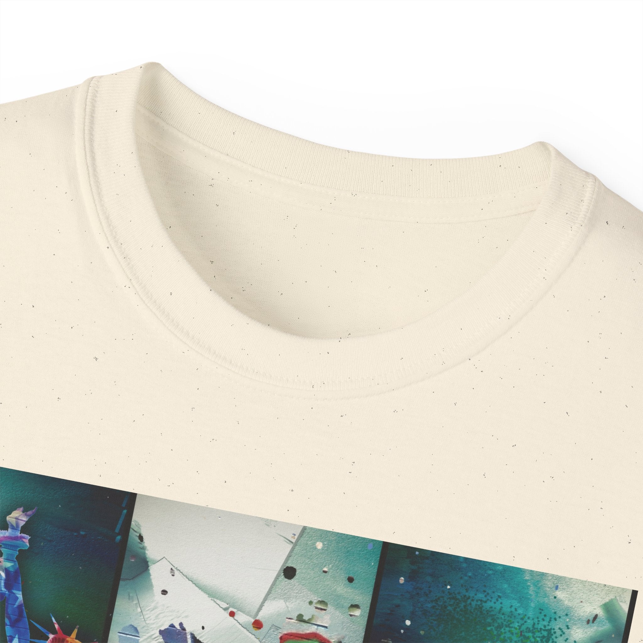 Abstract Graffiti Collage Tee — "JUS MAKE YA MARC" Street Art Graphic Shirt