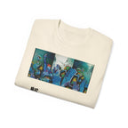 Abstract Graffiti Collage Tee — "JUS MAKE YA MARC" Street Art Graphic Shirt