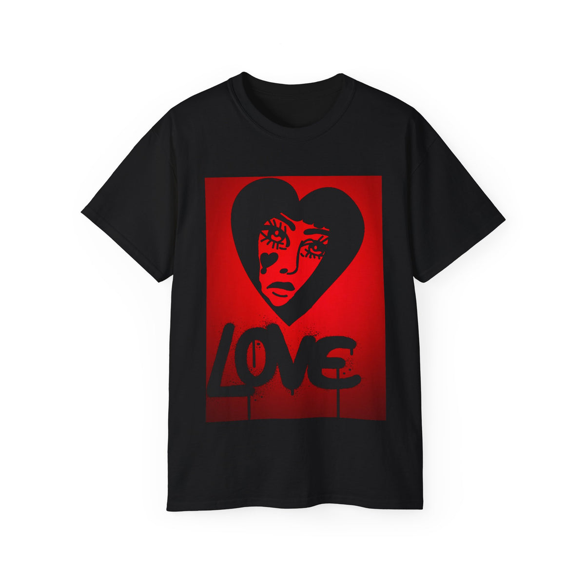 Love Heart Face Tee — Red Graffiti Heart Graphic T‑Shirt