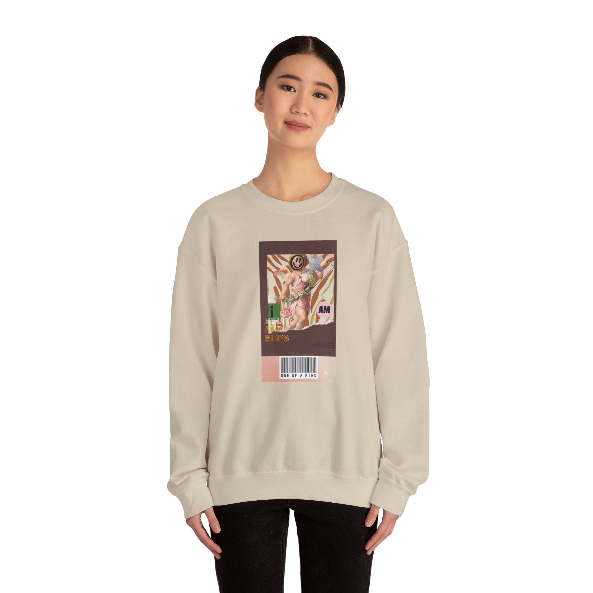 Vintage Collage Crewneck Sweatshirt — AM Barcode Graphic