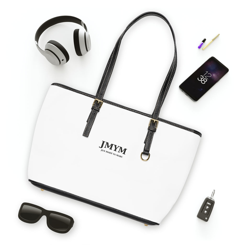 Classic PU JMYM Leather Shoulder Bag — Minimal White Tote with Black Straps