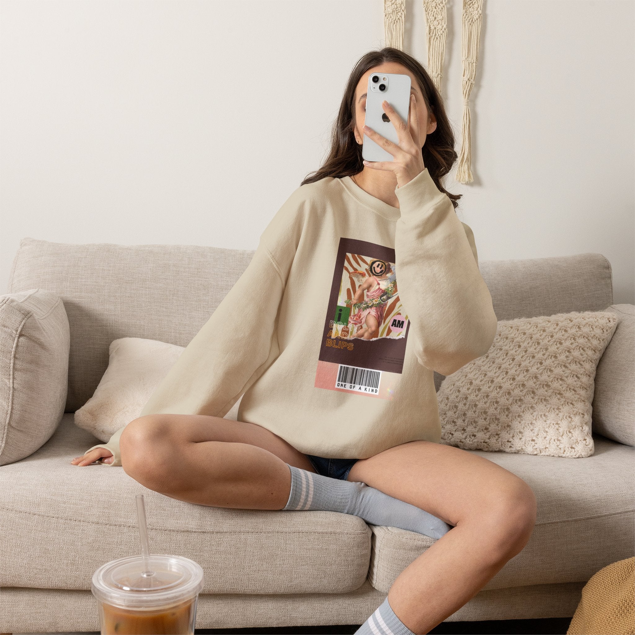 Vintage Collage Crewneck Sweatshirt — AM Barcode Graphic