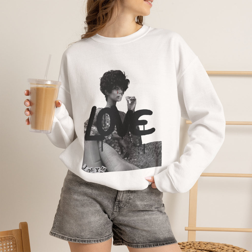 LOVE Photo Crewneck Sweatshirt — Retro Black & White Graphic