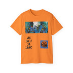 Abstract Graffiti Collage Tee — "JUS MAKE YA MARC" Street Art Graphic Shirt