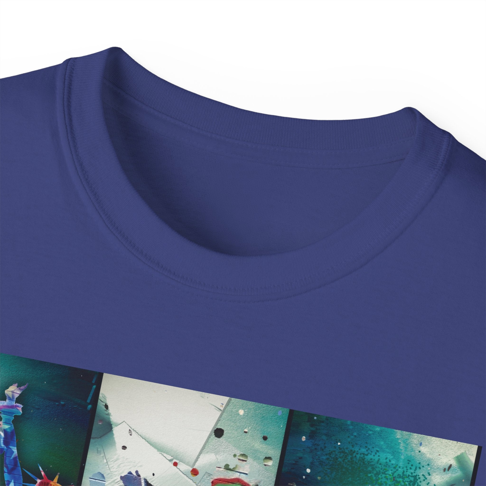 Abstract Graffiti Collage Tee — "JUS MAKE YA MARC" Street Art Graphic Shirt