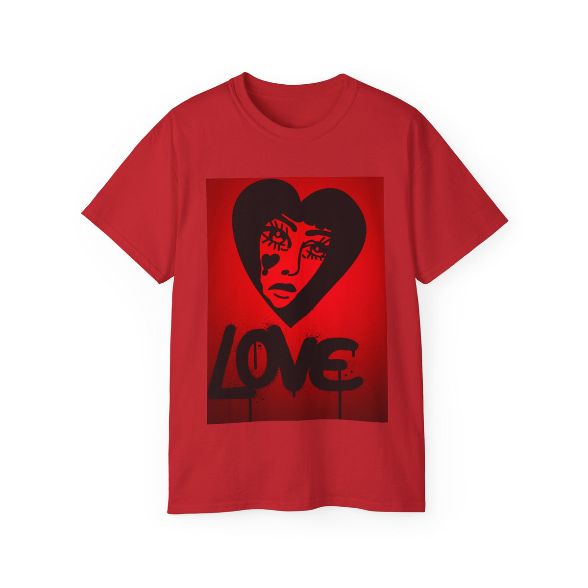 Love Heart Face Tee — Red Graffiti Heart Graphic T‑Shirt