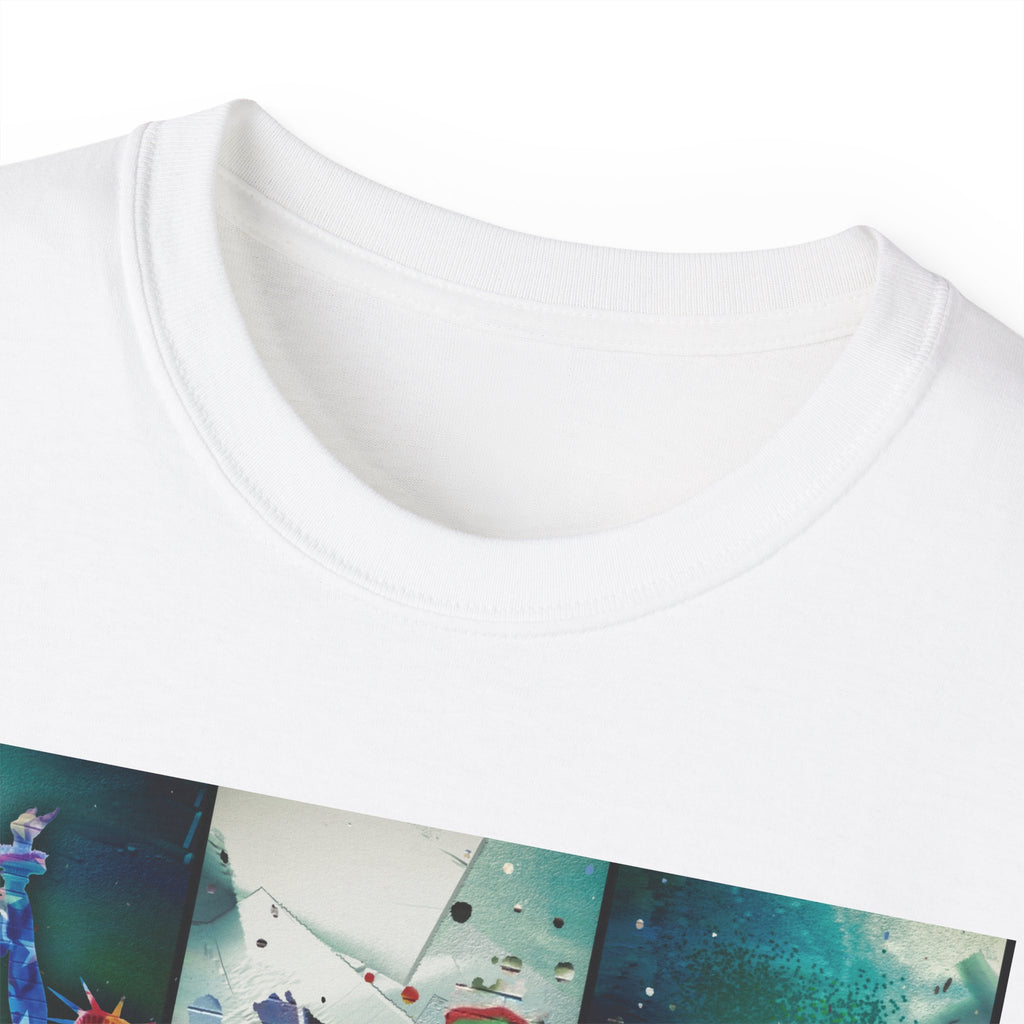 Abstract Graffiti Collage Tee — "JUS MAKE YA MARC" Street Art Graphic Shirt