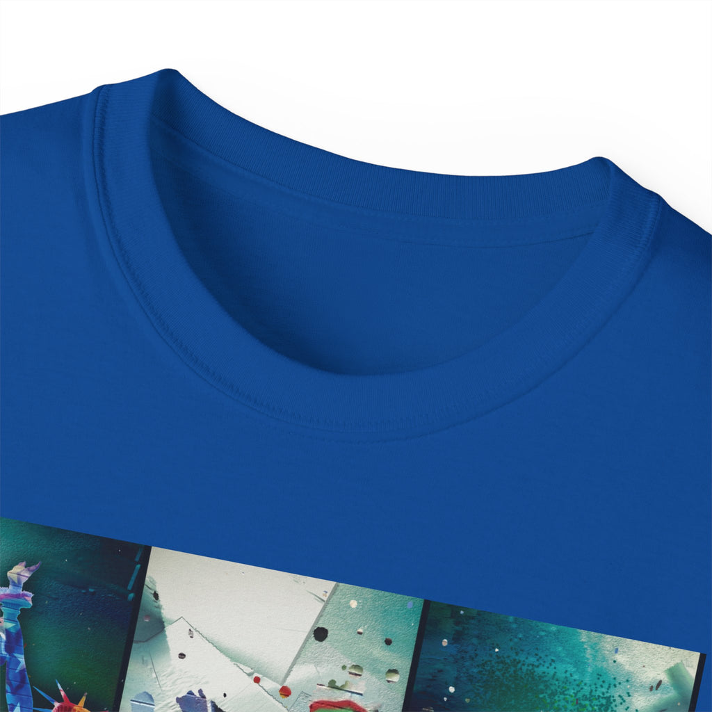 Abstract Graffiti Collage Tee — "JUS MAKE YA MARC" Street Art Graphic Shirt