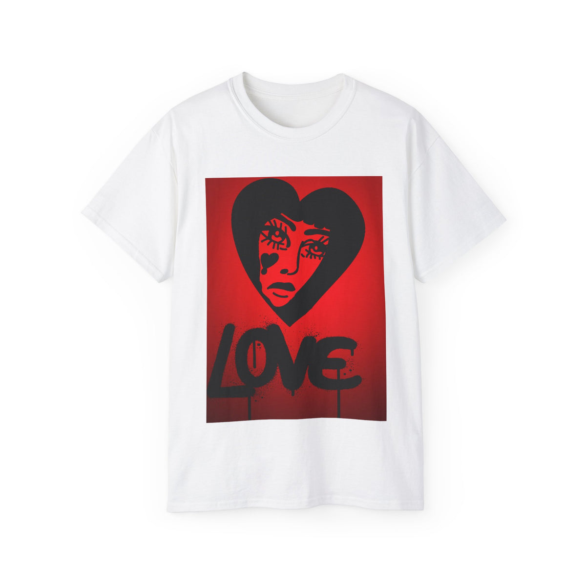 Love Heart Face Tee — Red Graffiti Heart Graphic T‑Shirt