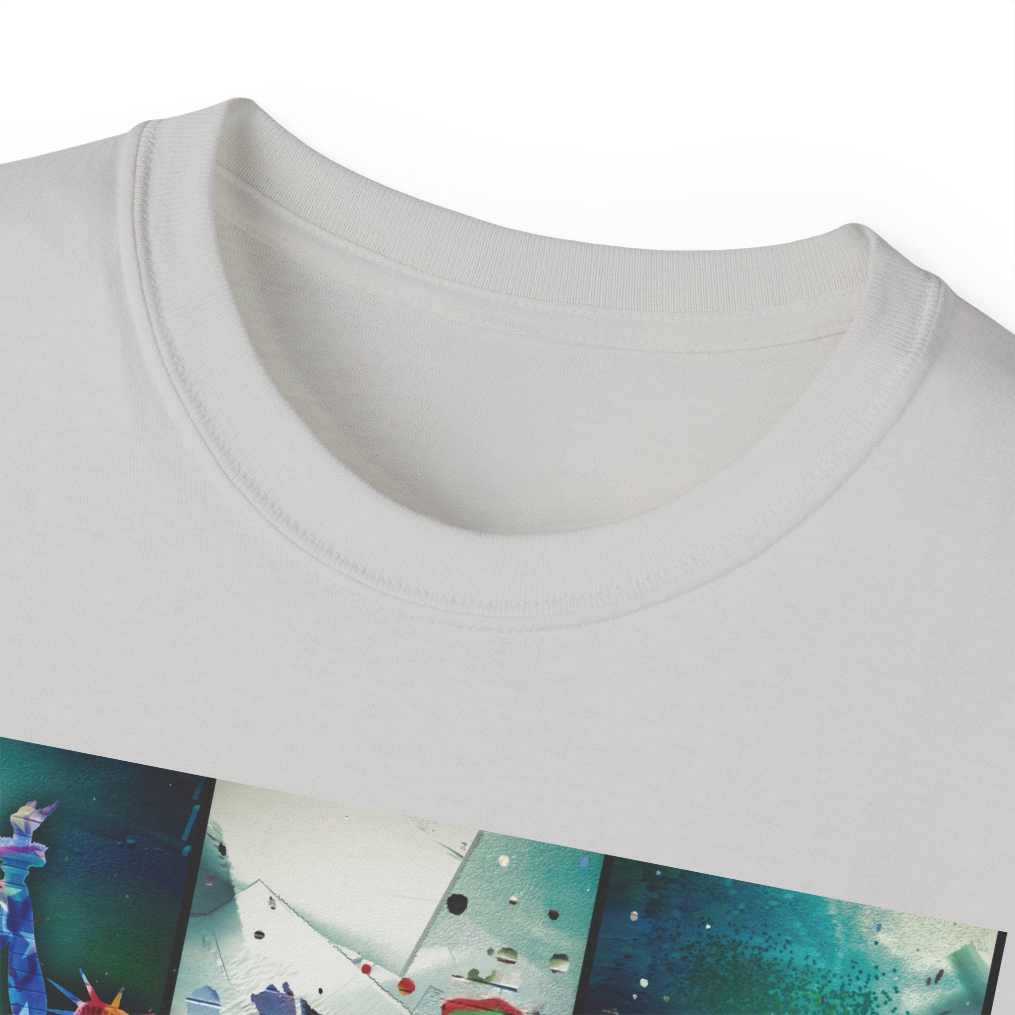 Abstract Graffiti Collage Tee — "JUS MAKE YA MARC" Street Art Graphic Shirt